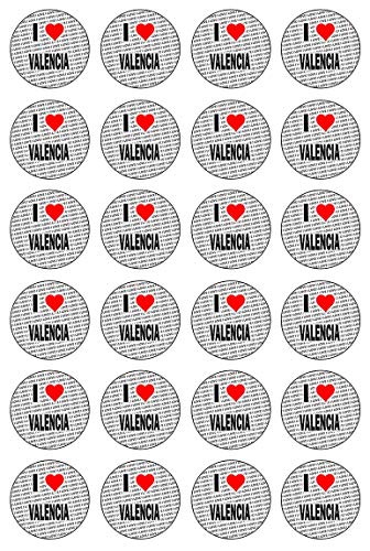 AK Giftshop I Love Valencia - 24 Decoraciones comestibles para Cupcakes - Círculos precortados fáciles