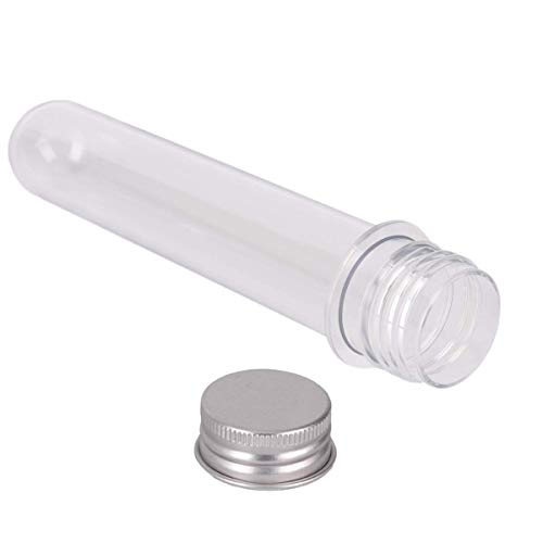 AKAMAS Tubo de Prueba de plástico con Tapas, 25 x 140 mm, 40 ml, Transparente, Tubo de Prueba de golosinas, para Recuerdos de Fiestas, Suministros de Laboratorio, 15 Unidades