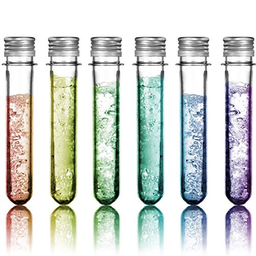 AKAMAS Tubo de Prueba de plástico con Tapas, 25 x 140 mm, 40 ml, Transparente, Tubo de Prueba de golosinas, para Recuerdos de Fiestas, Suministros de Laboratorio, 15 Unidades