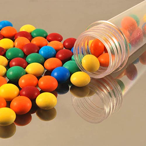 AKAMAS Tubo de Prueba de plástico con Tapas, 25 x 140 mm, 40 ml, Transparente, Tubo de Prueba de golosinas, para Recuerdos de Fiestas, Suministros de Laboratorio, 15 Unidades