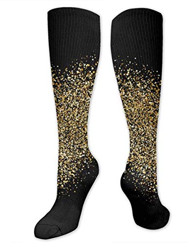 akingstore Medias hasta la rodilla forma de corazón con purpurina y confeti en negro, calcetines deportivos, calcetines de regalo personalizados para hombres, mujeres, adolescentes, niñas