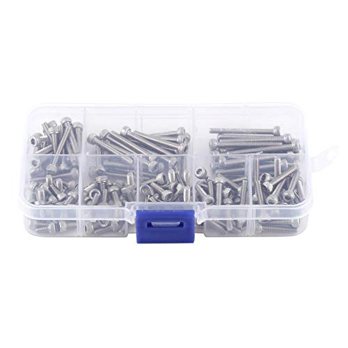 Akozon Tornillo de Cabeza 160pcs M3 SS304 de Acero Inoxidable de Rosca Métrica Hex Hecket Head Screws Tornillos Pernos
