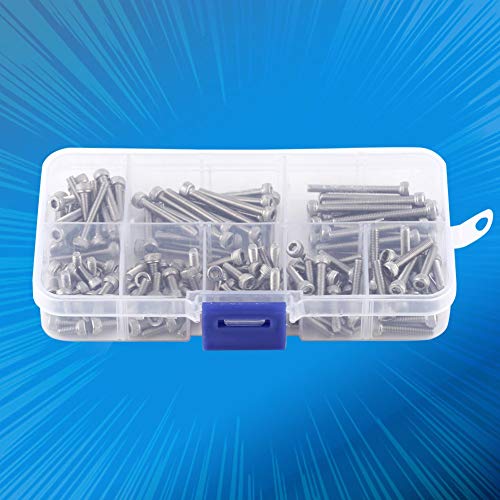 Akozon Tornillo de Cabeza 160pcs M3 SS304 de Acero Inoxidable de Rosca Métrica Hex Hecket Head Screws Tornillos Pernos