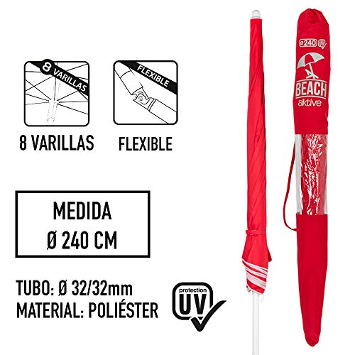Aktive 53846 - Sombrilla playa con protección UV 240x240 cm Beach