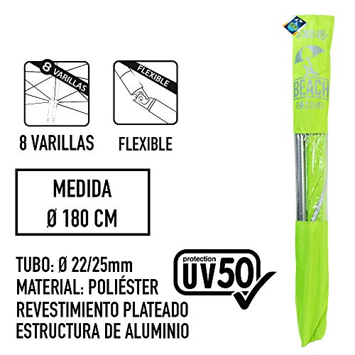 Aktive 62108 Sombrilla 180 cm protección UV50 Beach - 2 surtidos, Diámetro