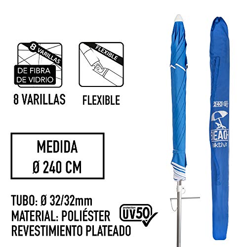 Aktive 62169 - Sombrilla de playa octogonal D240 cm en poliéster con UV50 Beach