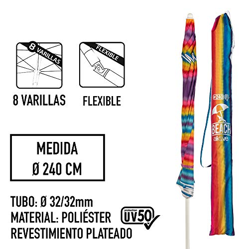 Aktive 62175 - Sombrilla de playa 240 cm con techo de ventilación Beach