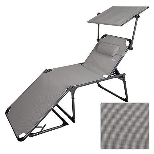 Aktive 62613 Tumbona plegable multiposición con parasol 193x67x85 cm Camping, Gris