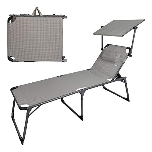 Aktive 62613 Tumbona plegable multiposición con parasol 193x67x85 cm Camping, Gris