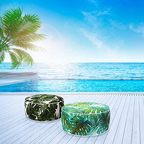 Aktive 79037 - Puff hinchable Ottoman, poliéster hilado, repele el agua, 53 x 23 cm, tropical verde turquesa