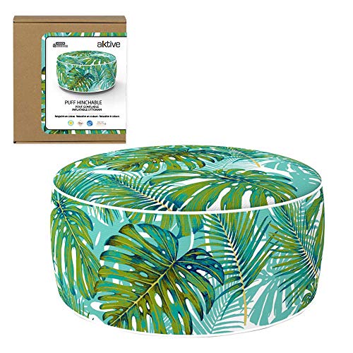Aktive 79037 - Puff hinchable Ottoman, poliéster hilado, repele el agua, 53 x 23 cm, tropical verde turquesa