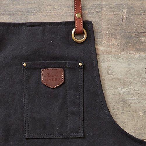 Alaskan MAKER - Delantal de trabajo premium de algodón revestido y piel auténtica N° 547 – Correas cruzadas ultra cómodas, unisex y talla universal (negro)