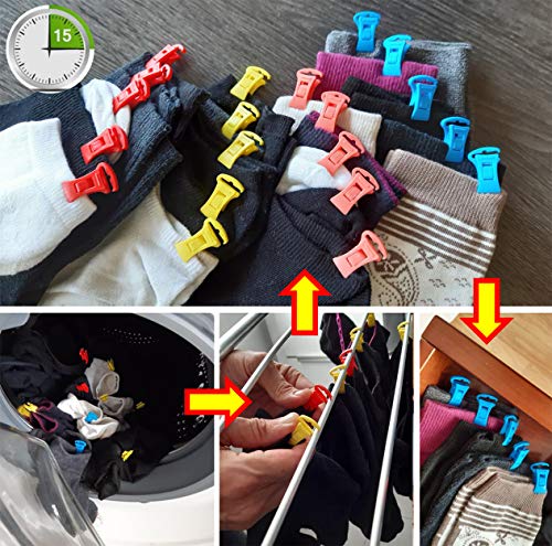 Alcrea Pinzas para Ropa. Emparejan Calcetines para Lavadora, Secadora, Muy cómodo y rápido de Tender, clasificar y al cajón. Pequeñas, de 4 Colores, plástico sin Acero, con Gancho para tendedero