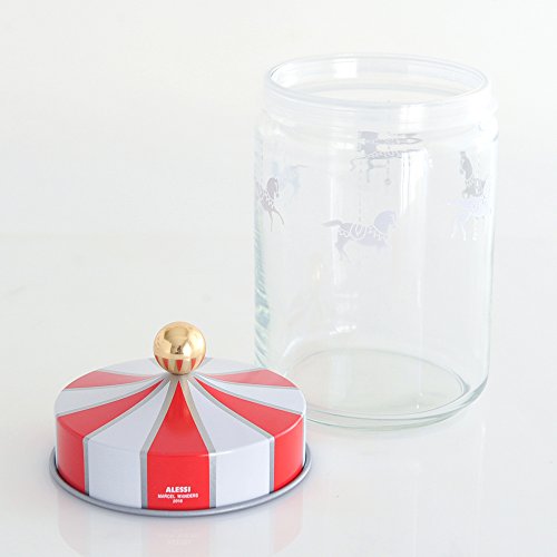 Alessi Mw30/100 circo Jar en cristal con tapa hermética la serigrafía en Hojalata. 100 cl