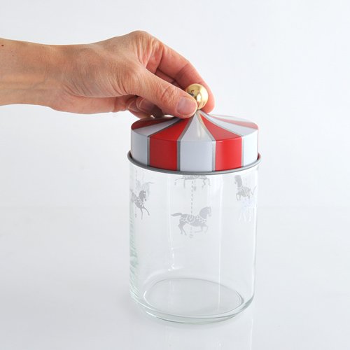 Alessi Mw30/100 circo Jar en cristal con tapa hermética la serigrafía en Hojalata. 100 cl