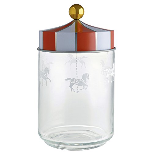 Alessi Mw30/100 circo Jar en cristal con tapa hermética la serigrafía en Hojalata. 100 cl