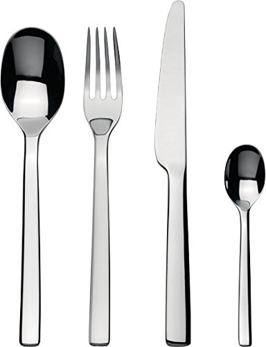 Alessi REB09S24 - Cubertería ovalada de acero inoxidable 18/10 brillante, incluye 6 cucharas, 6 tenedores, 6 cuchillos y 6 cucharillas de café de postre