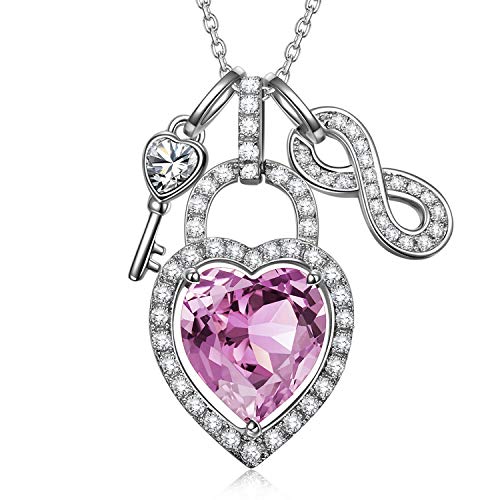 Alex Perry Joyas para Ella, Abra Su Corazón Collar de Cerradura y Llave de Plata de Ley 925 Elegante y Encantador, Cristal de Amatista Claro, Cristal de Swarovski, Cadena Ajustable