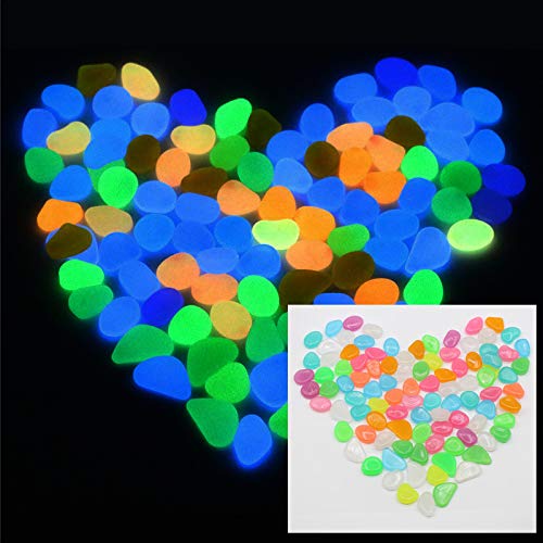Alexen 200 Piezas de Colores Brillantes guijarros del jardín, Brillan en la Piedra Decorativa Oscura para la decoración de los pasillos, Piedras Luminosas para el pote de Las Plantas