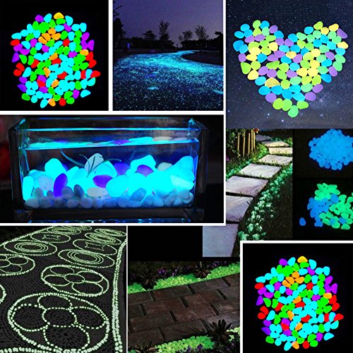 Alexen 200 Piezas de Colores Brillantes guijarros del jardín, Brillan en la Piedra Decorativa Oscura para la decoración de los pasillos, Piedras Luminosas para el pote de Las Plantas