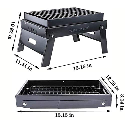 AlfaView Barbacoa Portátil Plegable, Parrilla de Carbón, BBQ Recubrimiento de Pintura Negra a Alta Temperatura, Prevenir El Óxido y Fácil de Limpiar, para Barbacoas en El Jardín, Picnic