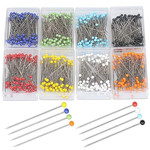 Alfileres de Costura (800 Piezas) - Colores Variados Cabeza de Vidrio Alfileres de Corte y Confección 3.5 cm Largo - Pernos de cabeza de vidrio para Acolchado y De Coser con Caja de Almacenamiento