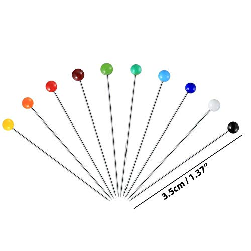 Alfileres de Costura (800 Piezas) - Colores Variados Cabeza de Vidrio Alfileres de Corte y Confección 3.5 cm Largo - Pernos de cabeza de vidrio para Acolchado y De Coser con Caja de Almacenamiento