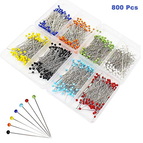 Alfileres de Costura (800 Piezas) - Colores Variados Cabeza de Vidrio Alfileres de Corte y Confección 3.5 cm Largo - Pernos de cabeza de vidrio para Acolchado y De Coser con Caja de Almacenamiento