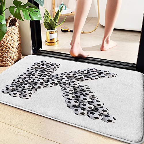 Alfombra de baño Antideslizante 60x100 cm,Letra K, diseño de alfabeto con composición de balones de fút,Cocina,Mascota,Alfombrilla De Baño,Antideslizante,Multifuncional,Suave,Cómoda Y Súper Absorbente