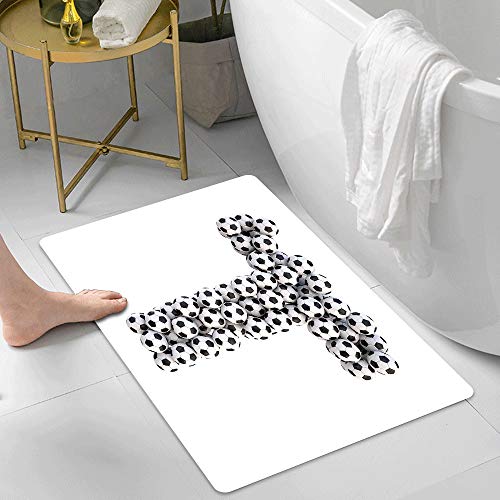 Alfombra De Baño Cocina,Letra T, Arreglo de alfabeto de tema de competencia de diseño de balón de fút,Alfombrilla de baño con Ducha Antideslizante Lavable a máquina para baño y Sala de Estar 60x100 cm