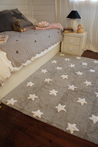 Alfombra de suelo para niño, 120 x 160 cm, gris, estrellas blancas