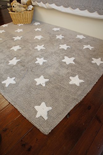 Alfombra de suelo para niño, 120 x 160 cm, gris, estrellas blancas