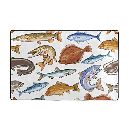 Alfombrilla de baño,Antideslizante,Mar Y Pescado De Agua Dulce Marlin Azul Atún Salmón Y Trucha Caballa Y Lucio Alfombra de Ducha 75cmx45cm