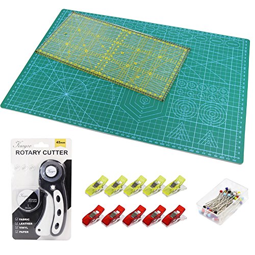 Alfombrilla de Corte A3 +Cúter Rotativo + Cuchilla de Repuesto + Patchwork de Regla + Abrazadera de Plástico(10 unidades) + Alfileres(40 unidades),Juego de patchwork,Juego de Tapete de Corte