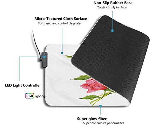 Alfombrilla de ratón para juegos, peonías rosas con hojas verdes fuertes grande impermeable para teclado de computadora para jugadores / profesionales de deportes / oficina 900x400x30 mm