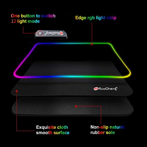 Alfombrilla Gaming, 30 x 25 x4 cm Alfombrilla Raton RGB, Impermeable con Base de Goma Antideslizante Mouse Pad para Gamers Ordenador, PC y Laptop