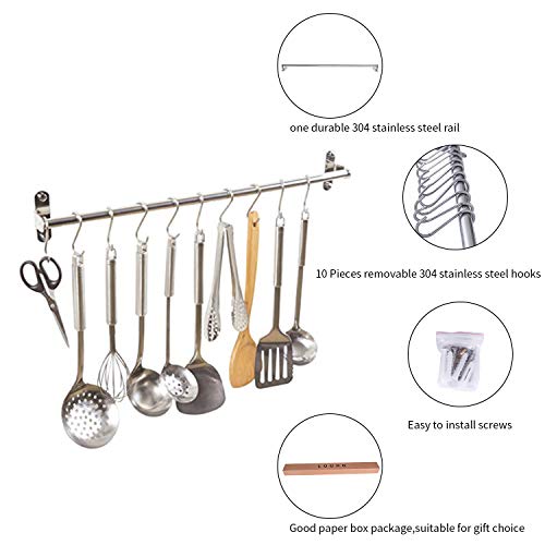 Alicemall Colgador de Toallas Multifuncional Bastidores Colgantes para Accesorios de Cocina y Baño Acero Inoxidable de 40 cm con 10 Ganchos