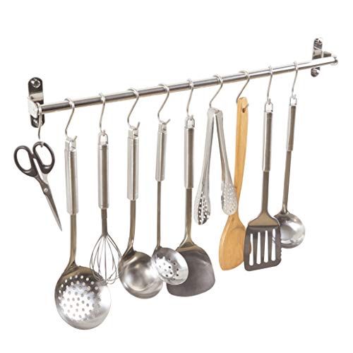 Alicemall Colgador de Toallas Multifuncional Bastidores Colgantes para Accesorios de Cocina y Baño Acero Inoxidable de 40 cm con 10 Ganchos