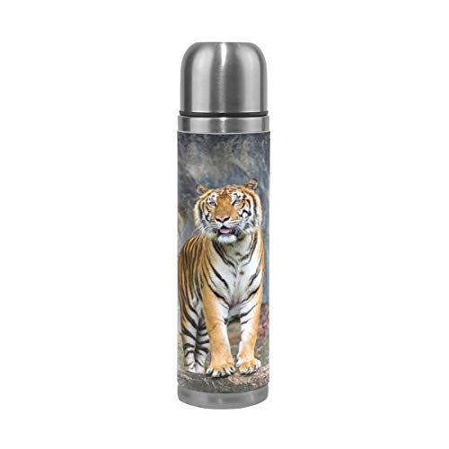ALINLO Tiger con árbol rojo botella de agua de acero inoxidable termo a prueba de fugas, taza de café de viaje aislada 17 oz
