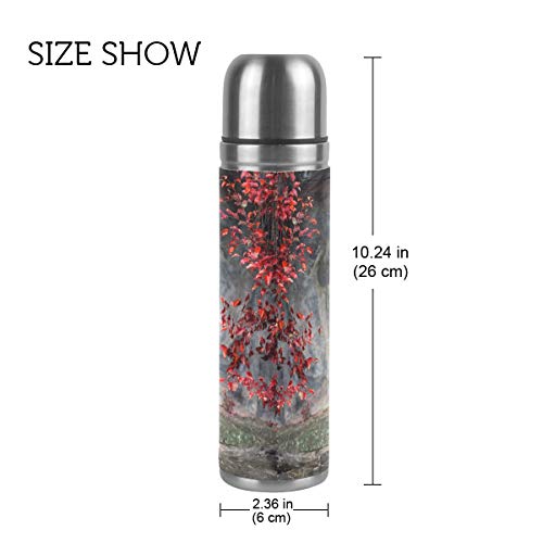 ALINLO Tiger con árbol rojo botella de agua de acero inoxidable termo a prueba de fugas, taza de café de viaje aislada 17 oz