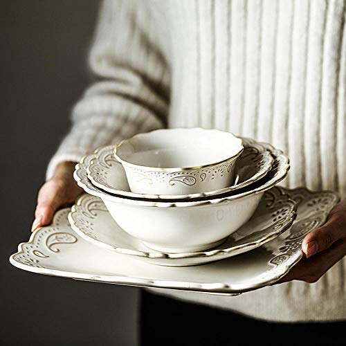 Alivio antiguo Juego de platos de cerámica para platos Plato principal de porcelana Bandeja de servir Platos de ensalada de vajilla Para el restaurante Inicio Cafe-S_square_plate