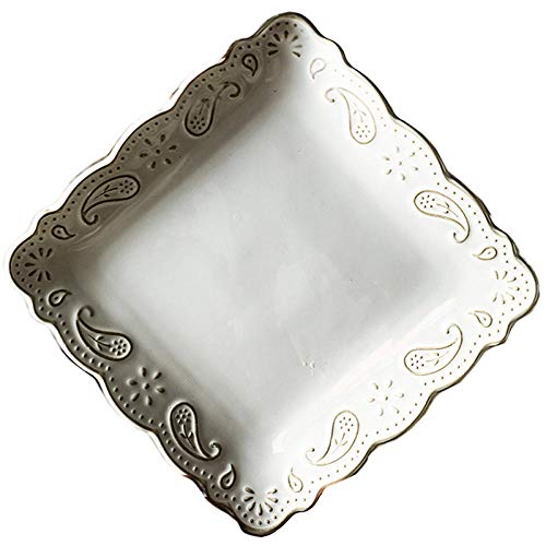 Alivio antiguo Juego de platos de cerámica para platos Plato principal de porcelana Bandeja de servir Platos de ensalada de vajilla Para el restaurante Inicio Cafe-S_square_plate