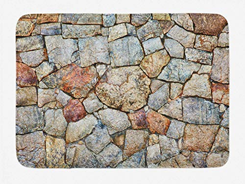 Aliyz Adoquín Alfombra baño Estilo Antiguo rústico escombros Naturales diseño Pared Piedra ilustración Realista Alfombra baño 40x60cm Material Franela Absorbente Durable fácil Limpiar
