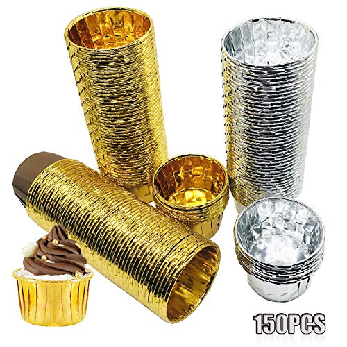 Allazone 150 Pz Papel de Aluminio para Cupcakes, Moldes Papel de Aluminio para Mini Magdalenas para Hornear Tarta Mollete Magdalena Material Aluminio DIY Herramienta Cocina