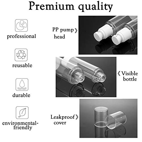 Alledominium, 6 botellas de bomba sin aire | rellenables vacías transparentes para bomba de loción de viaje contenedores/botellas de bomba de presión al vacío para base, esencia, loción (30 ml)