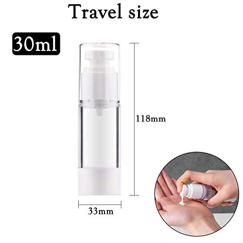 Alledominium, 6 botellas de bomba sin aire | rellenables vacías transparentes para bomba de loción de viaje contenedores/botellas de bomba de presión al vacío para base, esencia, loción (30 ml)