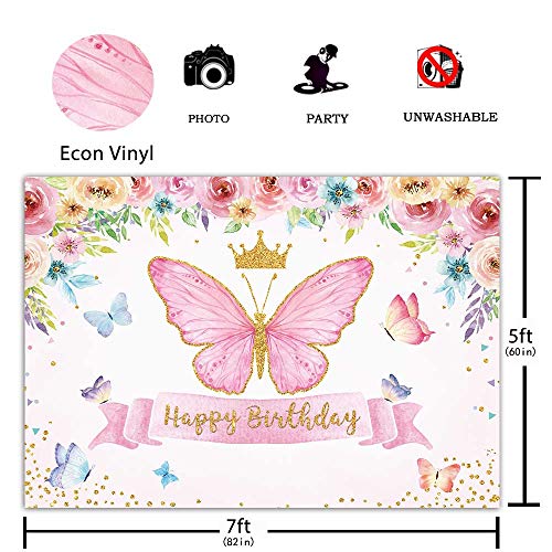 Allenjoy Feliz Cumpleaños Mariposa Fiesta Fondo Bebé Niñas Hada Princesa Rosa Floral Oro Fotografía telón de fondo Niños Dulce Pastel Mesa Banner Decoración Suministros