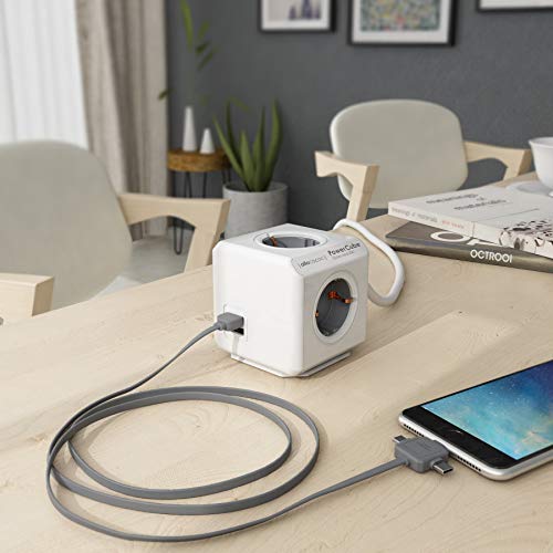 Allocacoc Power Cube 4 + 2 usb 1, 5 m de cable, 1 pieza, color blanco, 47529
