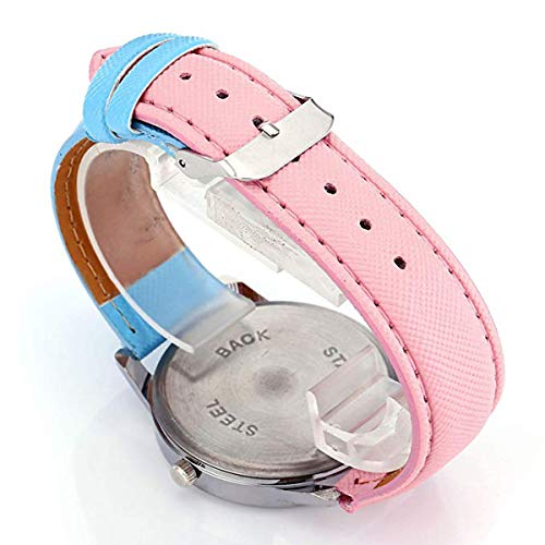 AllRing Moda Mujer Gilrs Candy Color Rosa & Blue Watch Silver Case PU Cuero Banda