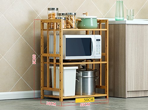 Almacenamiento y organización de la cocina Cocina Estante Piso Horno Microondas Estante 3 unids Utensilios de Cocina Almacenamiento Estante Panadería de Bambú (Tamaño: 55 * 38 * 80 CM) Estante de co
